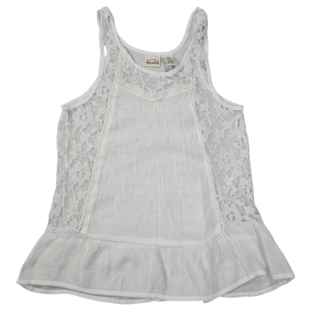 Mudd Womens XS White Sleeveless Top Sheer Y2K Whimsigoth Country Summer EUC